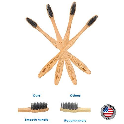 rebEarth Bamboo Aesthetic Toothbrush Wood Set of 4 | Ultra Soft Bristles | Black Charcoal Infused | American Brand | Upgrade Hygiene & Reduce Waste | Brushes Teeth Care | Earth Friendly | Plant Based