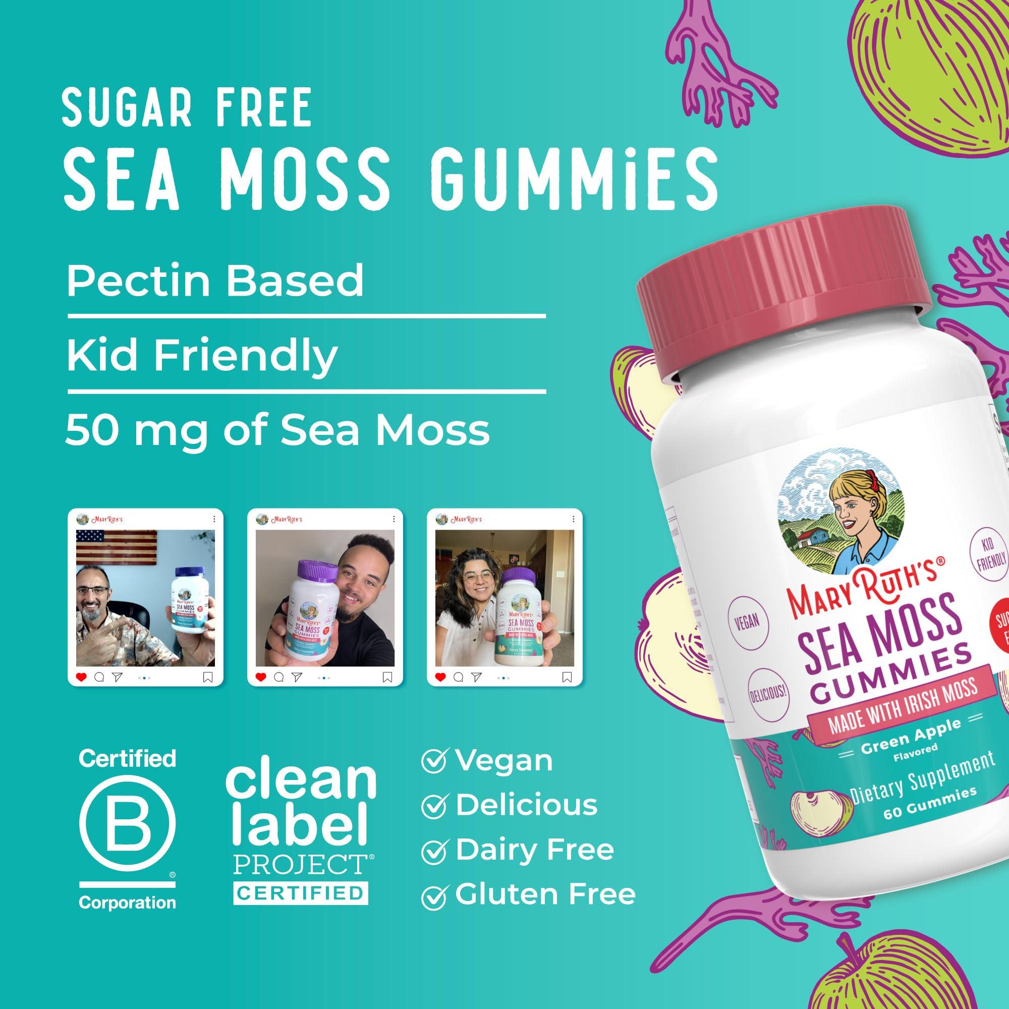 MaryRuth Organics MaryRuth Organics Gummies Sugar Free Made with Irish Sea Moss for Gut Health and Immune Support Formulated for Adults and Kids Ages 4+ Vegan Non-GMO Gluten Free | 60 Count