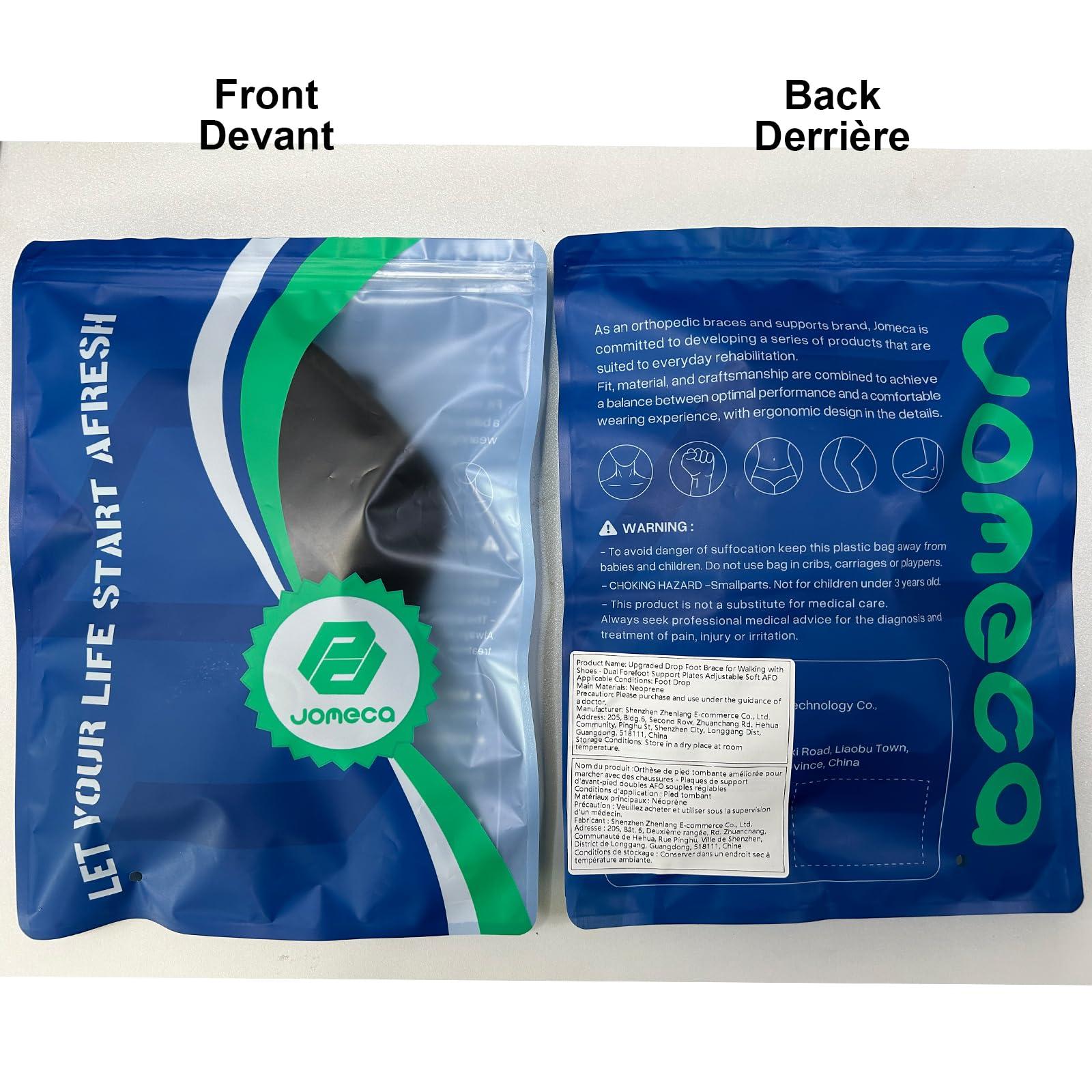 JOMECA JOMECA Upgraded Drop Foot Brace for Walking with Shoes - Dual Forefoot Support Plates Adjustable Soft AFO, Foot Drop, TBI, ALS, MS, Bone Fracture, Fits Women & Men (Right, S/M)