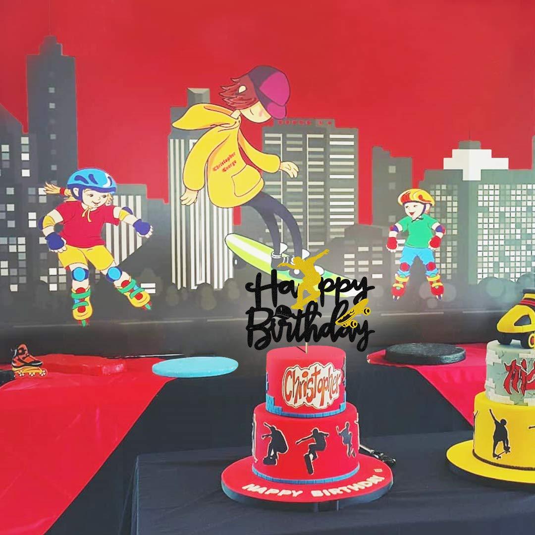 Glorymoment Glorymoment Skateboard Happy Birthday Cake Topper, Skateboard Cake Topper for boy Girl Birthday, Happy Birthday Cake Topper for Skateboard Sport Theme Birthday Party Cake Decorations (6.7’’x5.27’’)