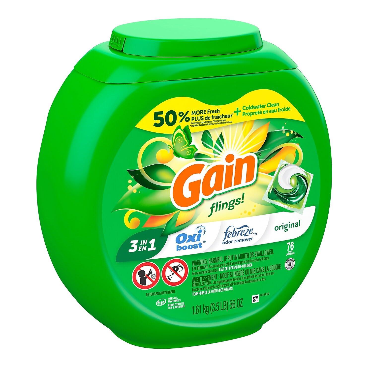 Gain Gain Flings Laundry Detergent Pacs, Original Scent, 81 count