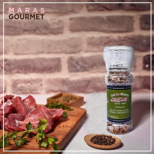 MARAS GOURMET MARAS GOURMET Salt from Maras | Sal de Maras | Peruvian Pink Salt - Unique Flavor and Hand Harvest | Refillable Grinder 3.5 oz. (100g) | (PINK SALT WITH SPICES)