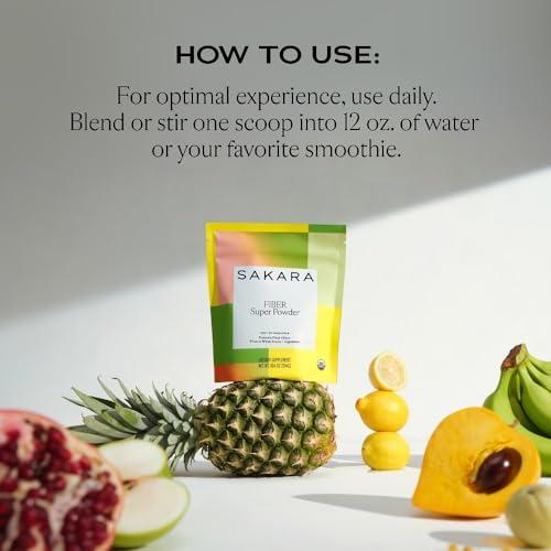 SAKARA SAKARA Fiber Super Powder - Pineapple Flavor Prebiotic Fiber Powder, High Fiber & Digestive Enzymes Organic Fiber Supplement Powder, Daily Fiber Drink, Acacia Fiber Powder