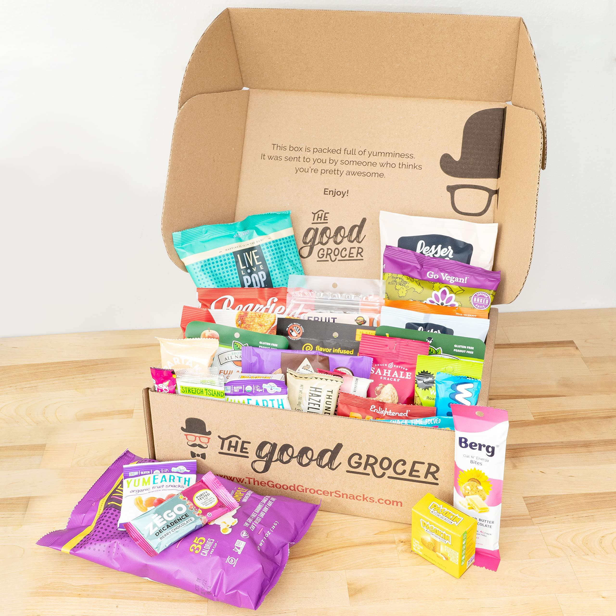 The Good Grocer Deluxe GLUTEN FREE and VEGAN (Dairy Free) Snacks Care Package: Delicious Protein Bars, Cookies, Chips, Puffs, Fruit & Nuts, Healthy Gift Basket Alternative, Snack Variety Pack, College Student Care Package