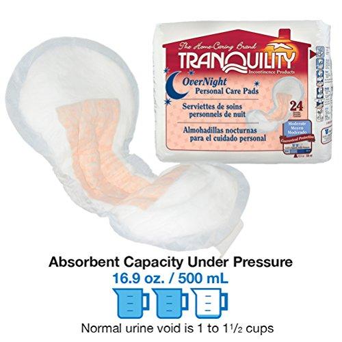 TRANQUILITY Tranquility Incontinence Personal Care Pads, Overnight Protection, Promote Dryness and Protect Against Leakage, Soft Lining& Adhesive Strip for Secure Fit in Underwear, 16.9oz Capacity, 24ct Bag