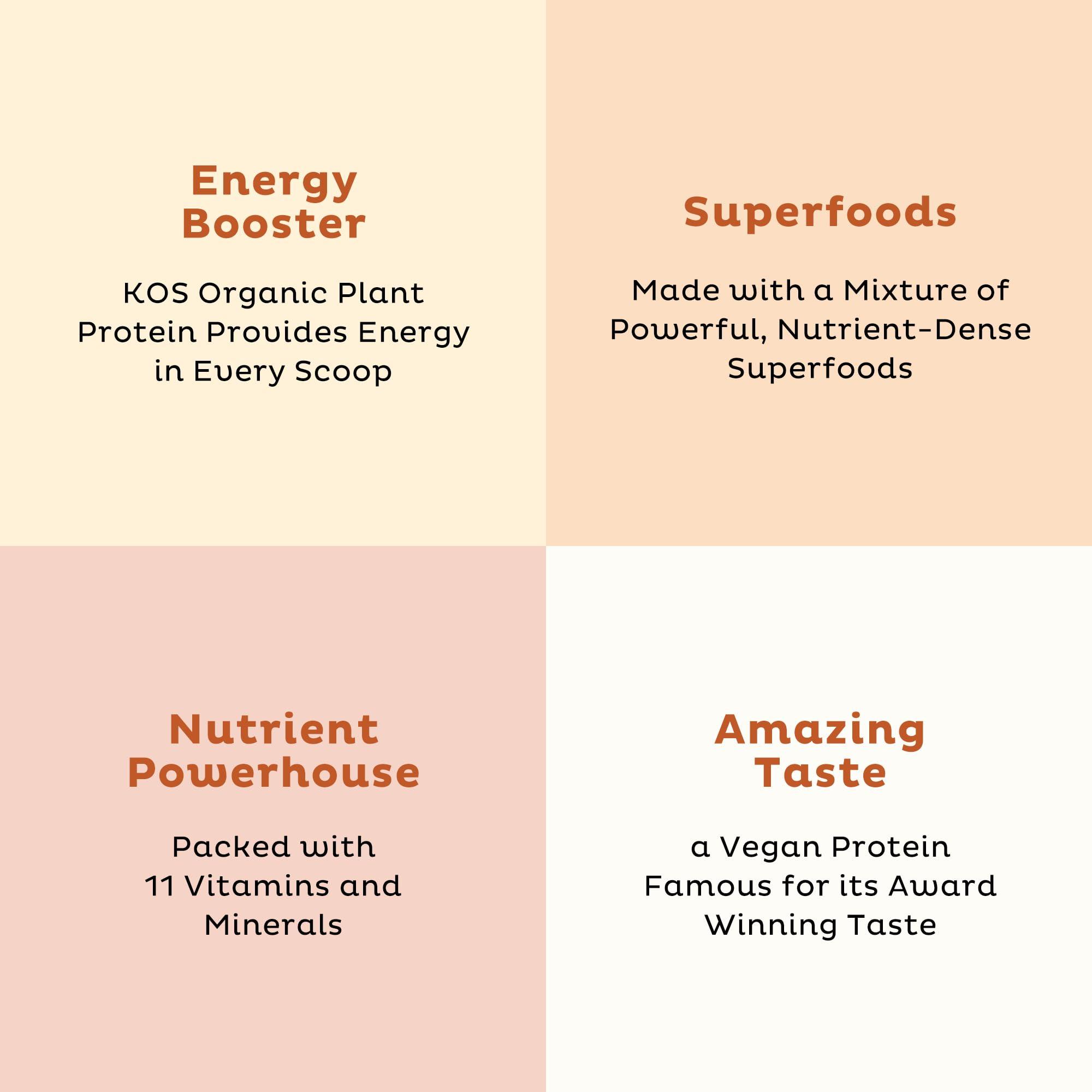 KOS KOS Organic Vegan Protein Powder with 50mg Caffeine, Salted Caramel Coffee - Pea Protein Blend, Plant Based Superfood Rich in Vitamins & Minerals - Meal Replacement for Women & Men, 28 Servings