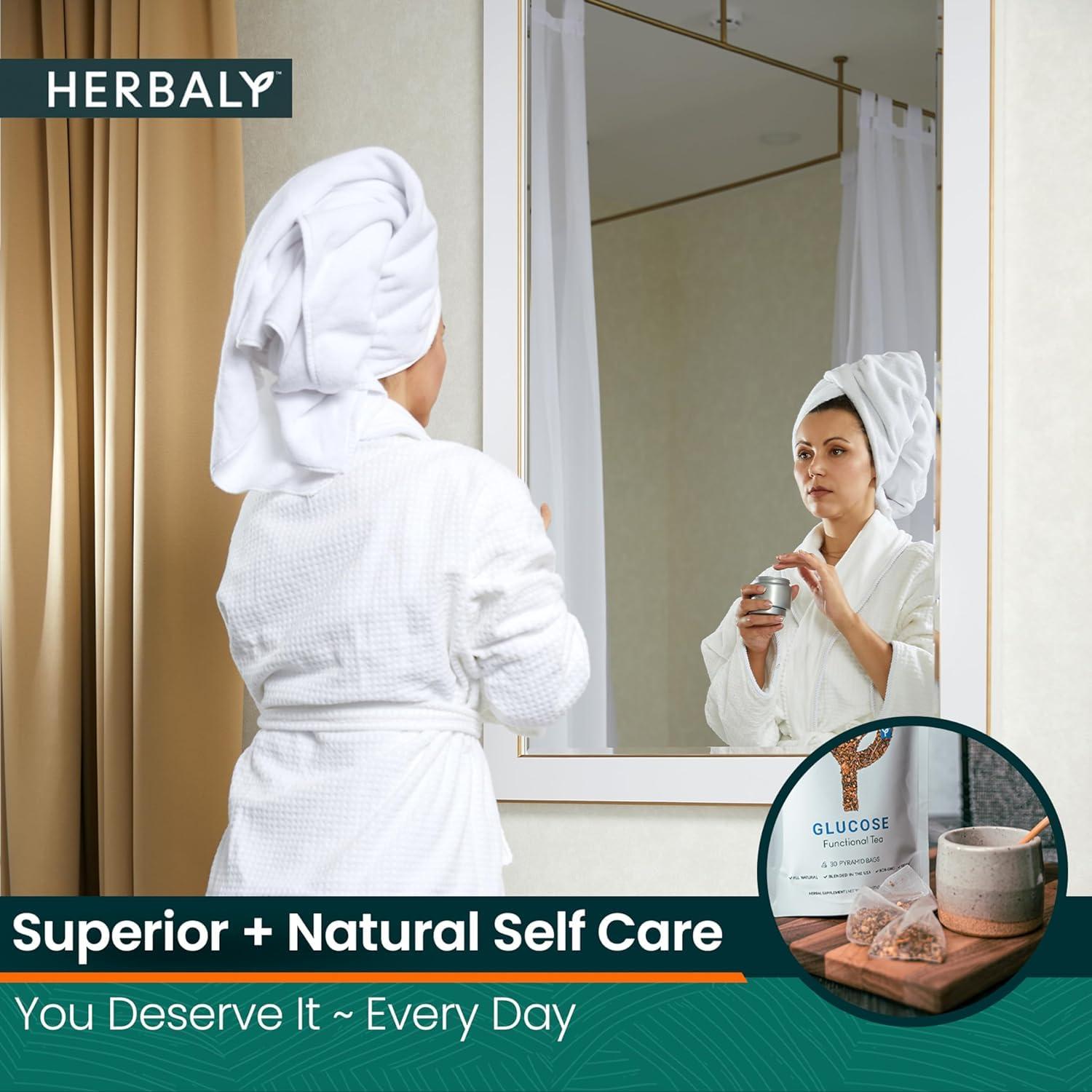 Herbaly Herbaly Glucose Functional Tea - Vitality & Wellness - Gymnema Sylvestre, Ceylon Cinnamon, Bitter Melon, Dandelion Root, Fenugreek - Daily Teas - Organic Plant-Based Tea Bag Pyramids - 30 ct