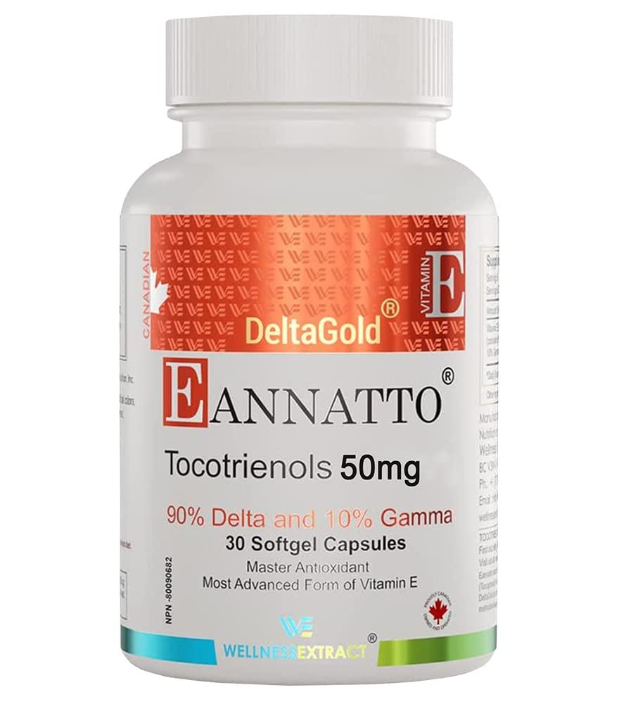 WELLNESS EXTRACT WELLNESS EXTRACT Eannatto Tocotrienols Deltagold Vitamin E Supplements Softgels, Tocopherol Free, Supports Immune Health, Non-GMO, Gluten Free & Antioxidant (50MG 30 Softgels).