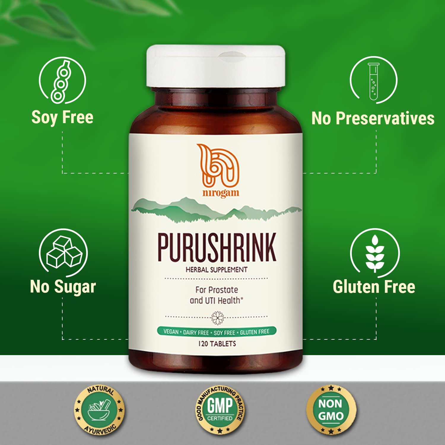 Nirogam Nirogam Purushrink Prostate Health Supplement for Men | Support Better Sleep and Urinary Health | Natural Ayurvedic Formula 120 Tablets