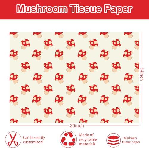 JarThenaAMCS JarThenaAMCS 100 Sheets Mushroom Tissue Paper Red Mushroom Gift Wrapping Paper Vintage Decorative Art Craft Paper for DIY Crafts Birthday Party Home Decor, 14 x 20 Inch