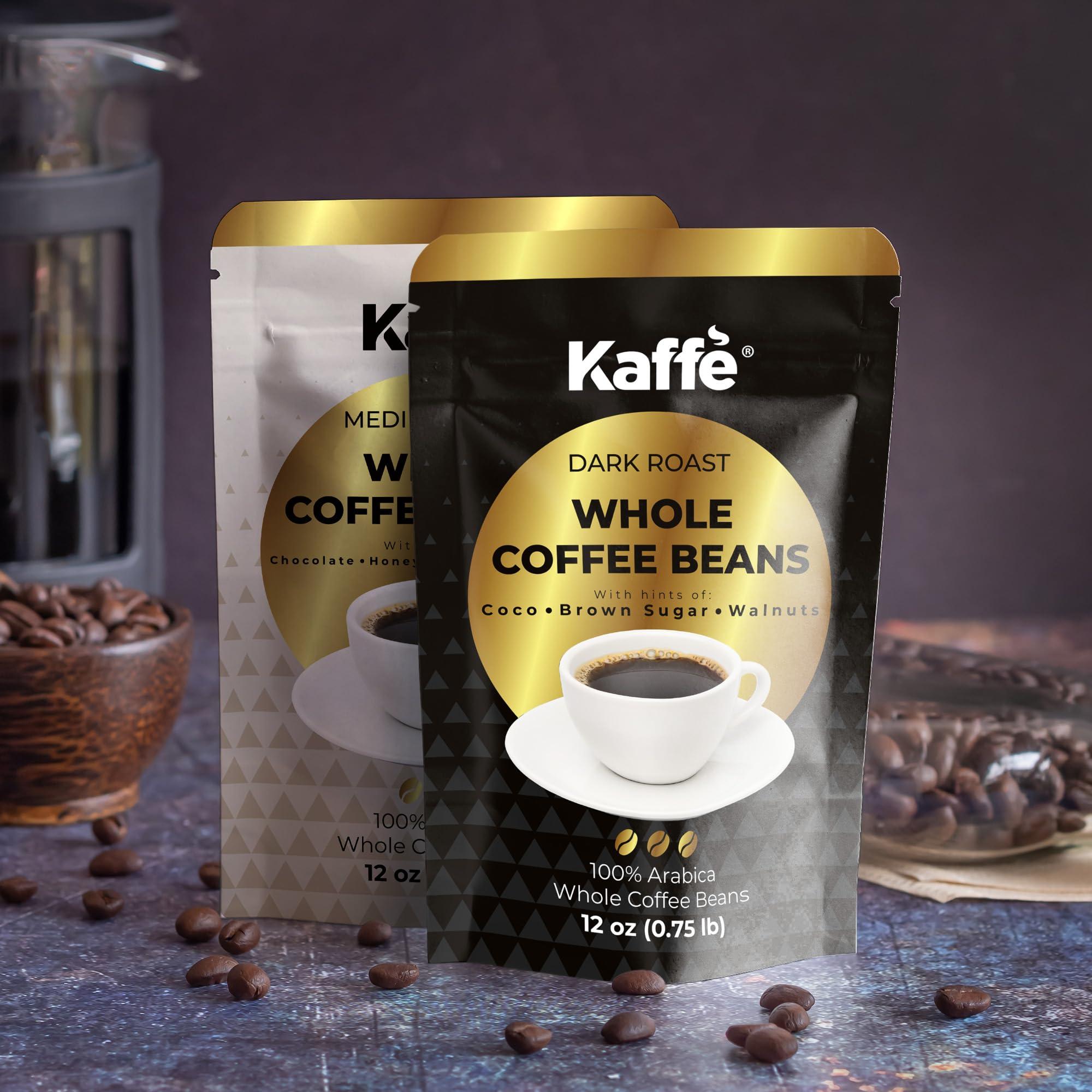 Kaff Kaffe Dark Roast Coffee Beans from Colombia (12 oz) - 100% Arabica Coffee Beans - Hints of Cocoa, Brown Sugar, Walnuts - Premium Whole Bean Coffee - Espresso Beans for Grinding