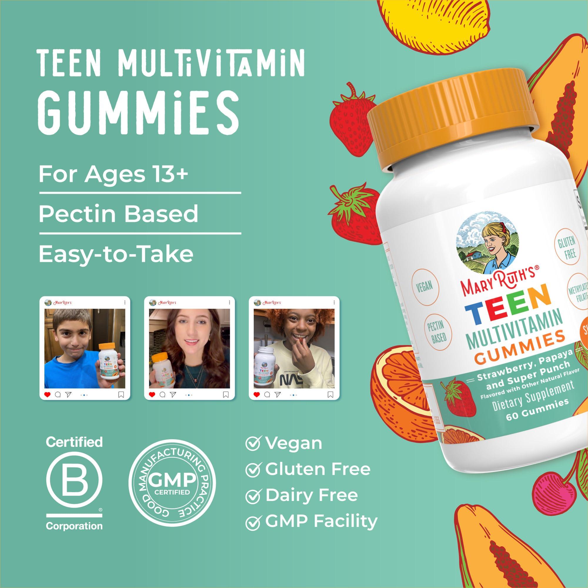 MaryRuth Organics MaryRuth Organics Multivitamin for Teens | Teen Multivitamin Multimineral Gummies with Vitamin B, C, D and E, Biotin, Zinc | Teen Vitamins | Vegan | Sugar Free | Gluten Free | 60 Count