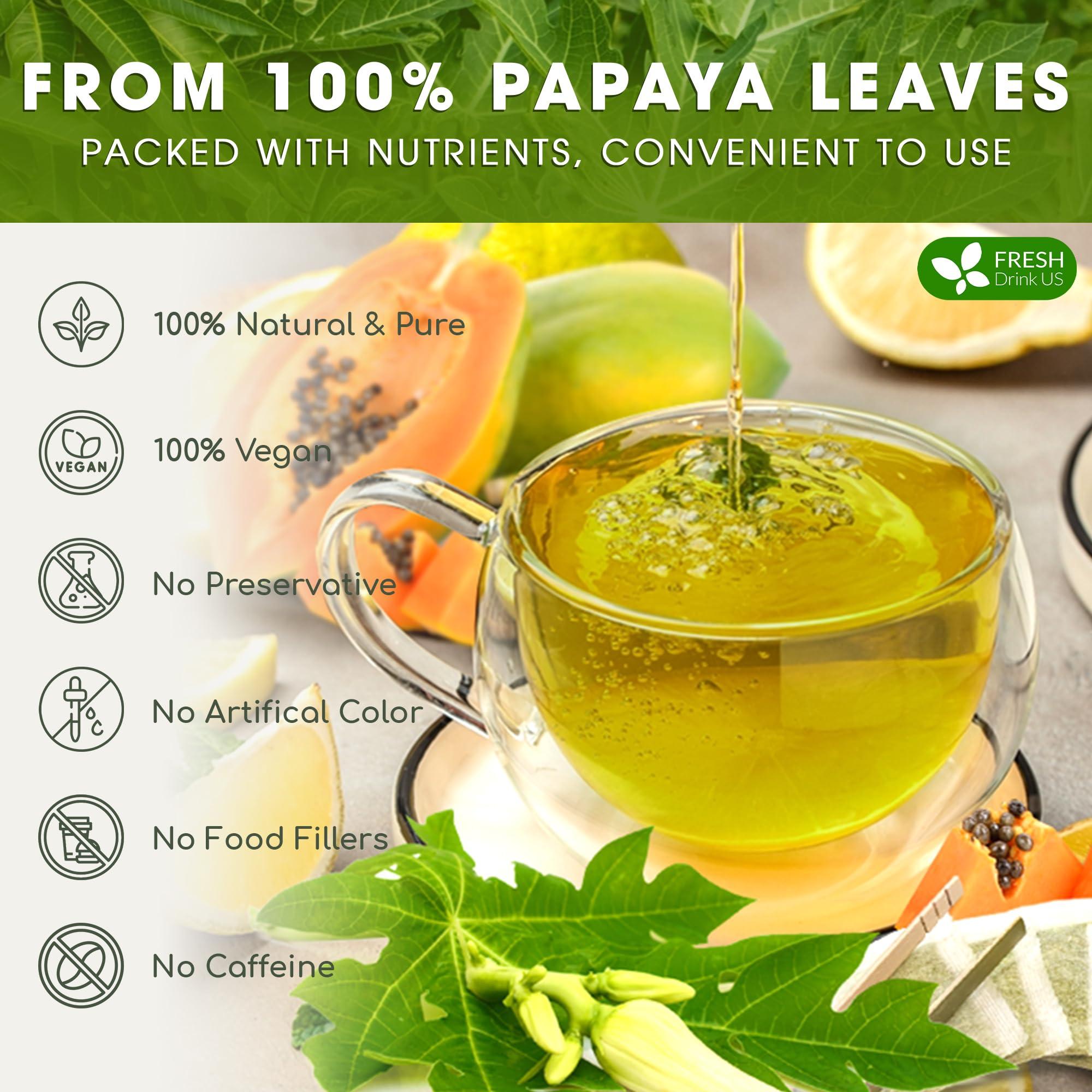 FRESHDRINKUS FreshDrinkUS, Premium 40 Papaya Leaf Tea Bags, 100% Natural & Pure from Papaya Leaves. Loose Leaf Papaya Herbal Tea. Made with Natural Material Tea Bags. No Sugar, No Caffeine, No Gluten, Vegan.