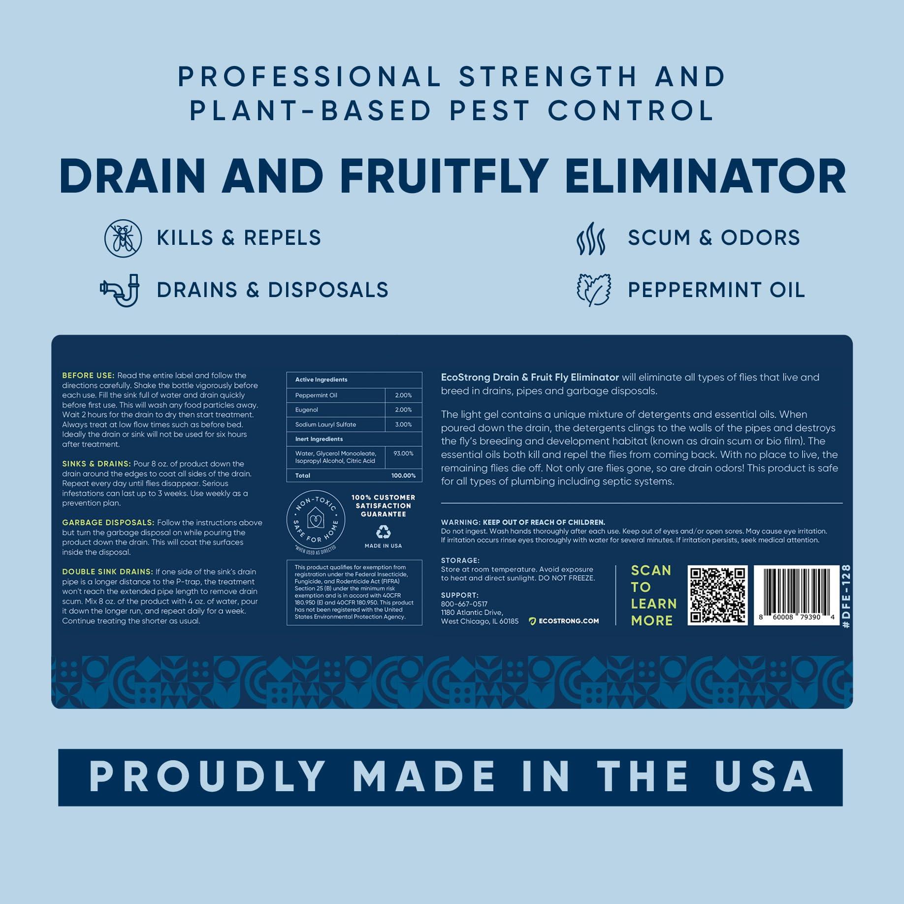 Eco Strong Fruit Fly Drain Treatment | Drain Fly Eliminator | All-Natural, Eliminates Gnats, Sewer Flies and More - Works in All Drains - 1 Gallon