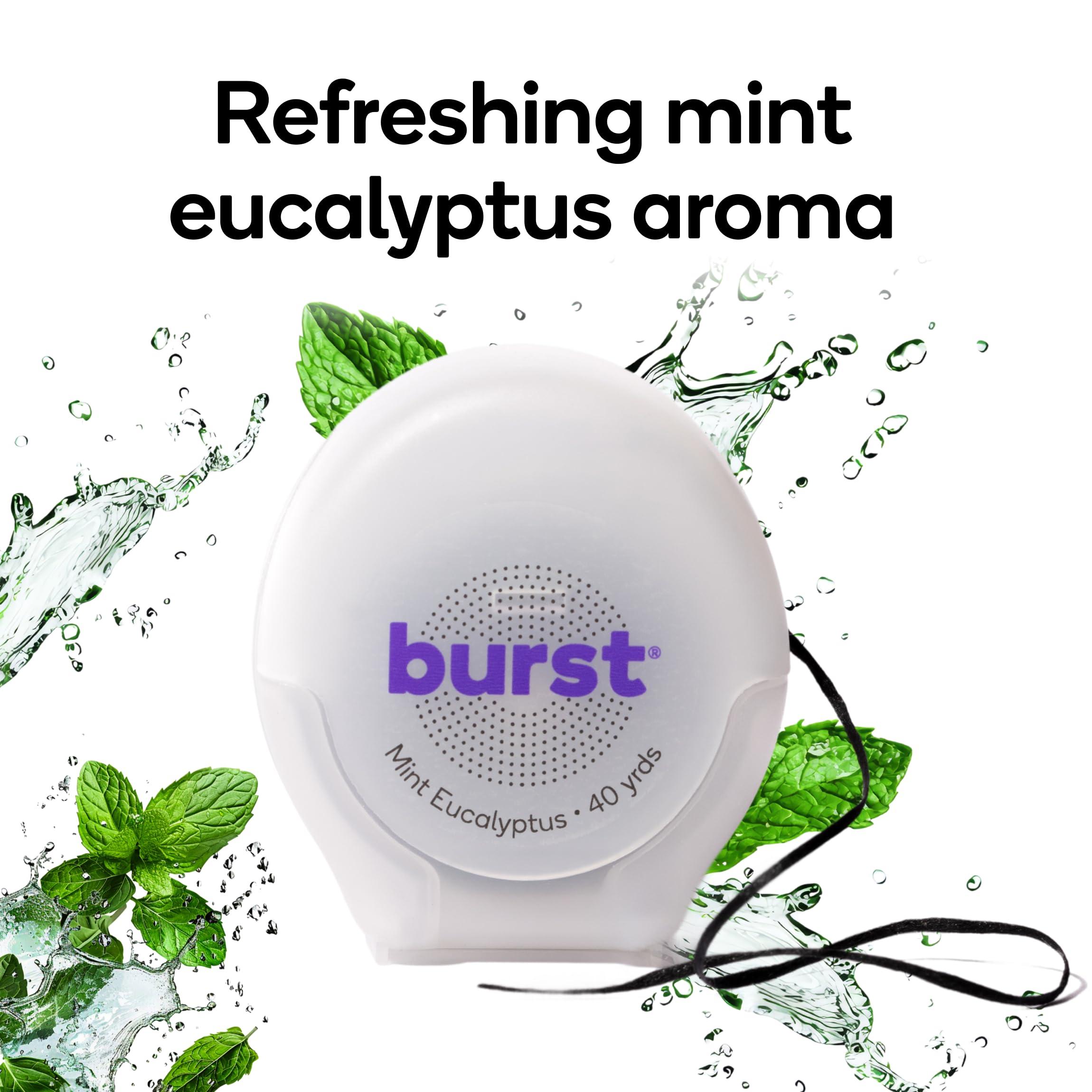 Burst BURST Expanding Dental Floss (Mint Eucalyptus/160 Yards) | Stain Absorbing & Woven with Xylitol Coating to Fight Cavities | Vegan | Paraben Free