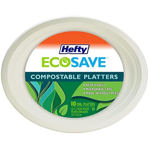 Hefty Hefty EcoSave Disposable Oval Platters, Made from Plant Based Materials, Heavy Duty & Microwave Safe Large Oval Platter Paper Plates, 10 CT (Pack of 4)