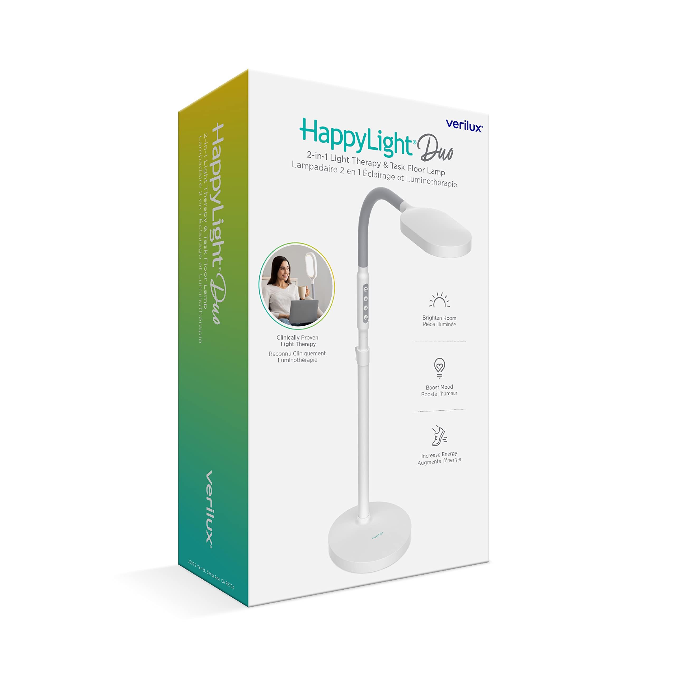 Verilux Verilux HappyLight Duo - 2-in-1 Light Therapy & Task Floor Lamp - UV-Free Full Spectrum LED, 10,000 LUX, Adjustable Brightness and Color, Flexible Gooseneck, and Adjustable Height