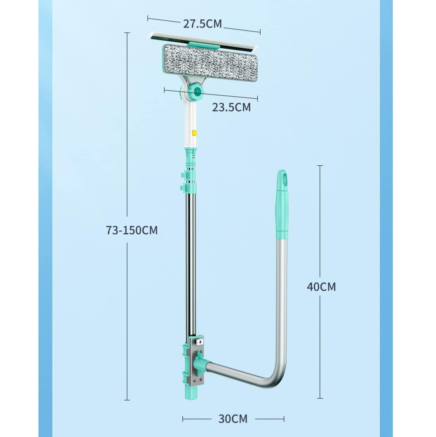 WWBDZSW Window Cleaner Tool Kit with Telescopic U Shaped Pole,Squeegee for Window Washing,Rotatable Cleaning Head and Floating Mechanism,Clean without Leaving Dead Ends-green||Floating 3 cloth