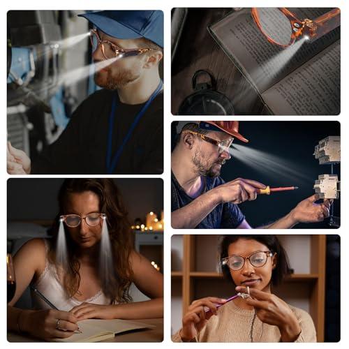 DuanMei 2 Pack Magnifying Glasses with Light Reading Glasses with Lights Bright LED Readers Lighted Reading Glasses Blue Light Blocking Glasses Magnifier Nighttime Reader for Women Men Lighted Eyeglasses+200