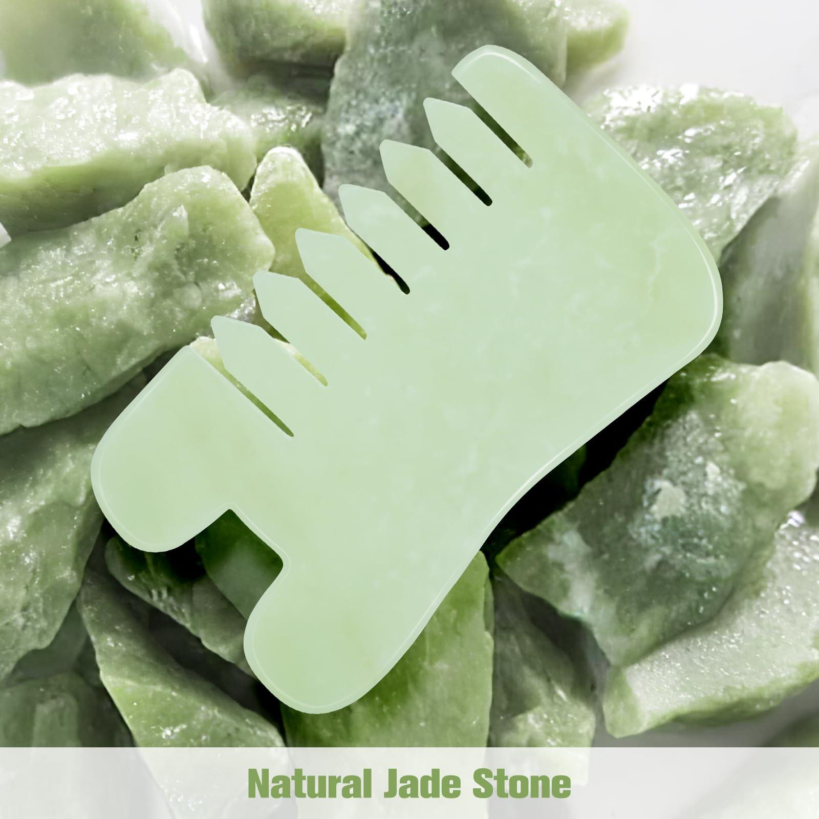 airogym Jade Stone Gua Sha Massage Tool Set Larger Guasha Board with Handle, Muscle Scraping Massage Tools, Guasha Scraping Scalp Comb, Acupuncture Tools for Back Neck, Head, Relaxation Lymphatic Drainage