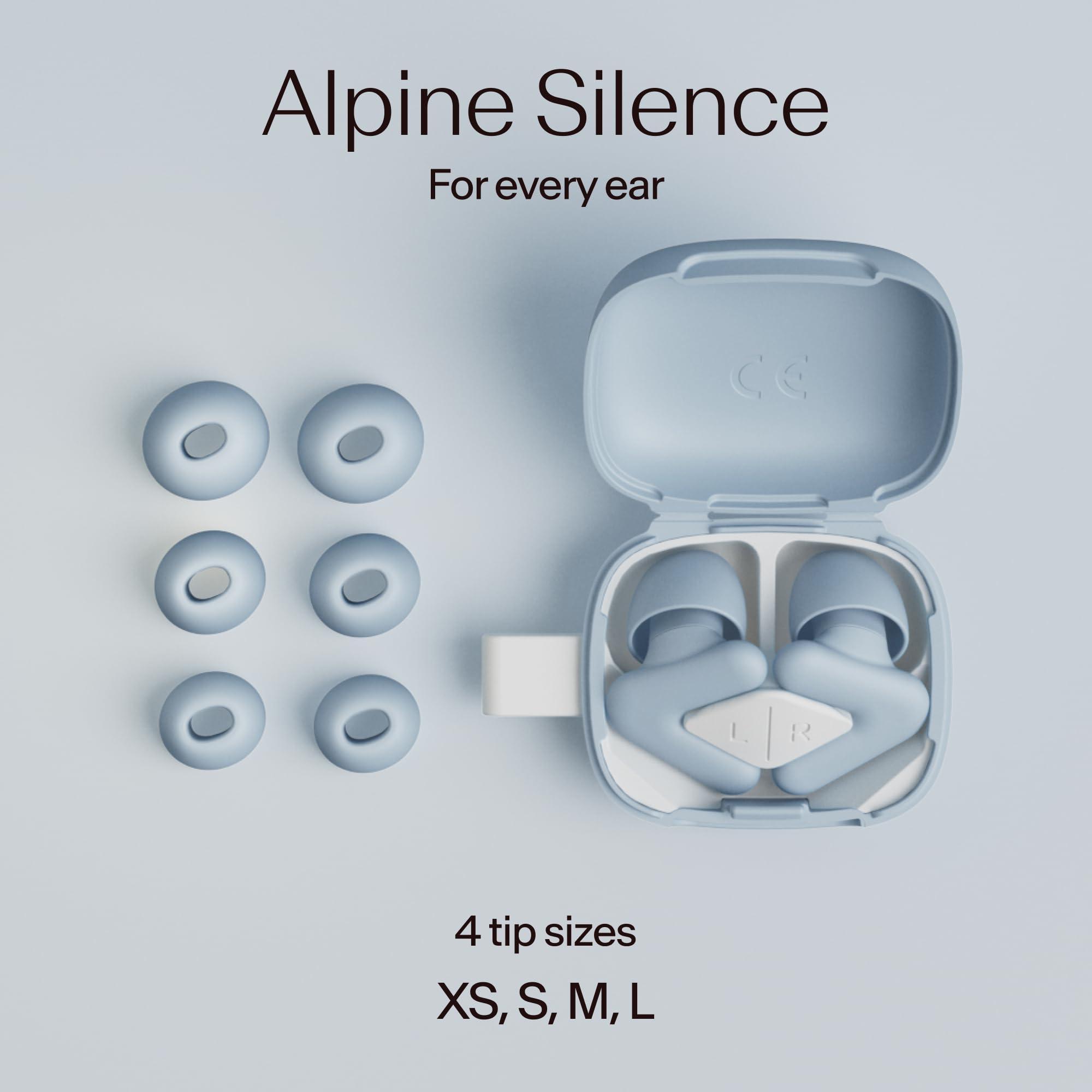 Alpine Alpine Silence Ear Plugs for Sleep, Focus & Travel - V-Shape Snug Fit & Soft Oval Tips 4 Sizes XS/S/M/L - Comfortable, Reusable Hearing Protection - 22dB Blue
