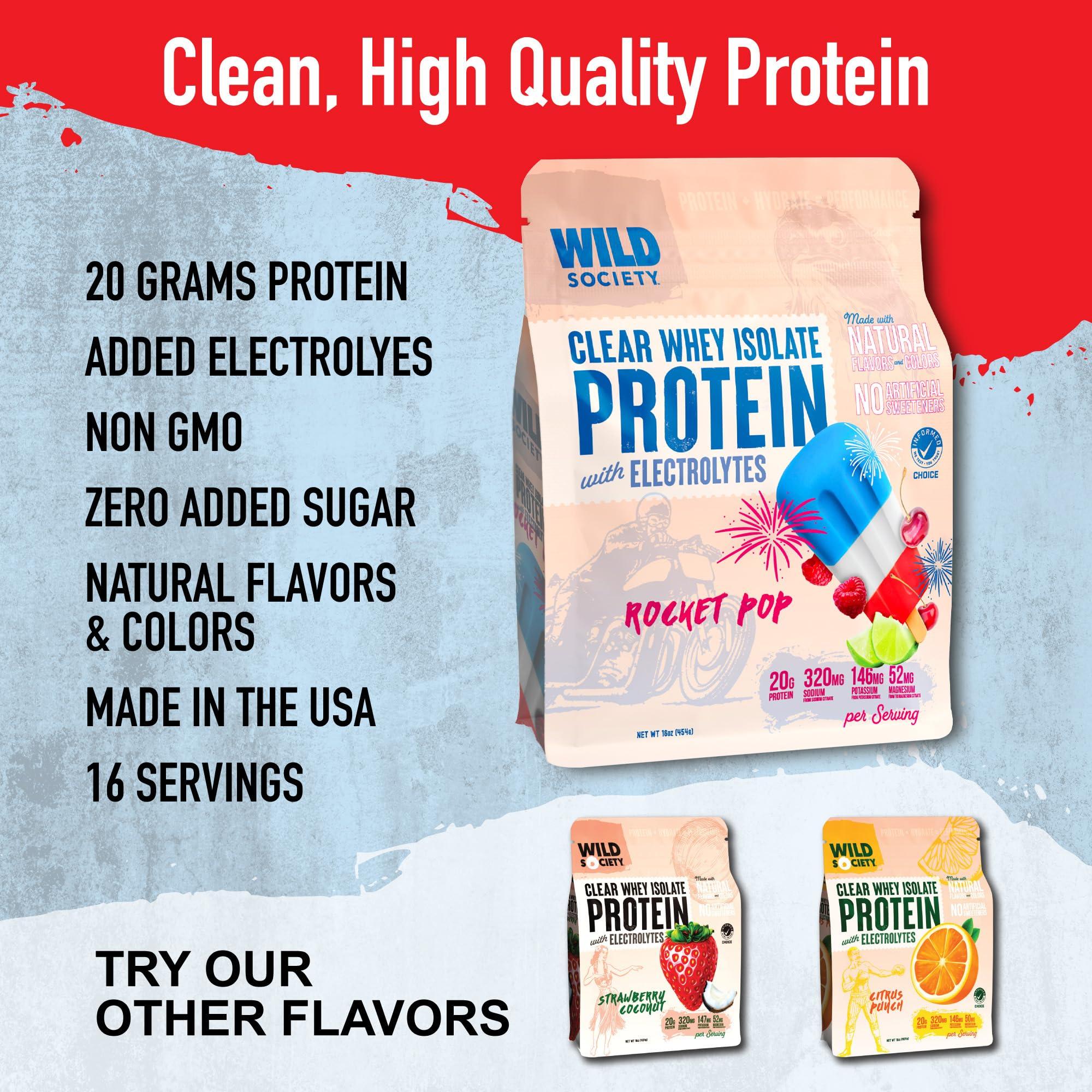 WILD SOCIETY WILD SOCIETY - Top Flavor Multipack - Clear Whey Protein + Electrolytes - Refreshing Whey Protein Isolate Powder - 20g Protein, 0 Added Sugar, GMO-Free, Natural Flavors & Colors
