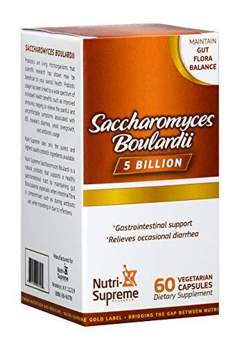 NUTRI-SUPREME RESEARCH Probiotics capsules: Saccharomyces Boulardii Probiotic Dietary Supplement - 60 Vegetarian Capsules Contains 5 billion cfu per capsule - Supports Digestive and Intestinal Health.