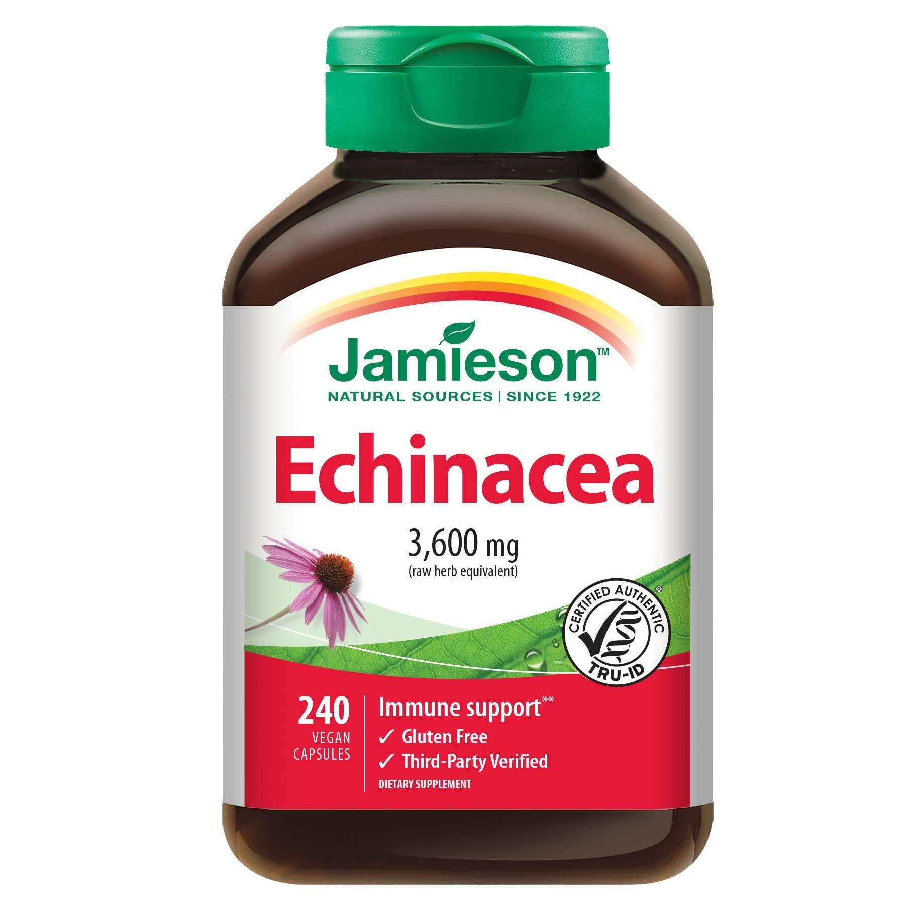 Jamieson Jamieson Echinacea 3,600mg 240 Vegan Capsules for Immune Support, Gluten Free, Non-GMO