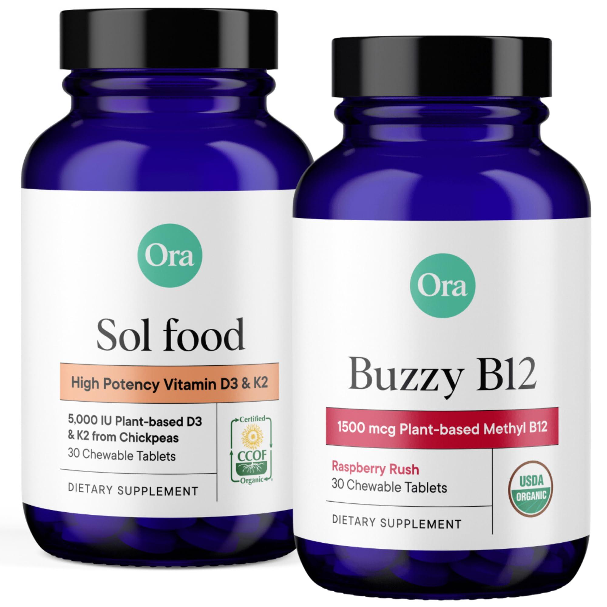 Ora Organic Ora Organic Vitamin D3 5000IU + K2 & Vitamin D3 2000IU Bundle: Vegan Vitamin D from Lichen and K2 from Chickpeas, 30 Chewable Tablets + Vegan Vitamin D from Lichen for Bone Health, 30 Vegan Tablets