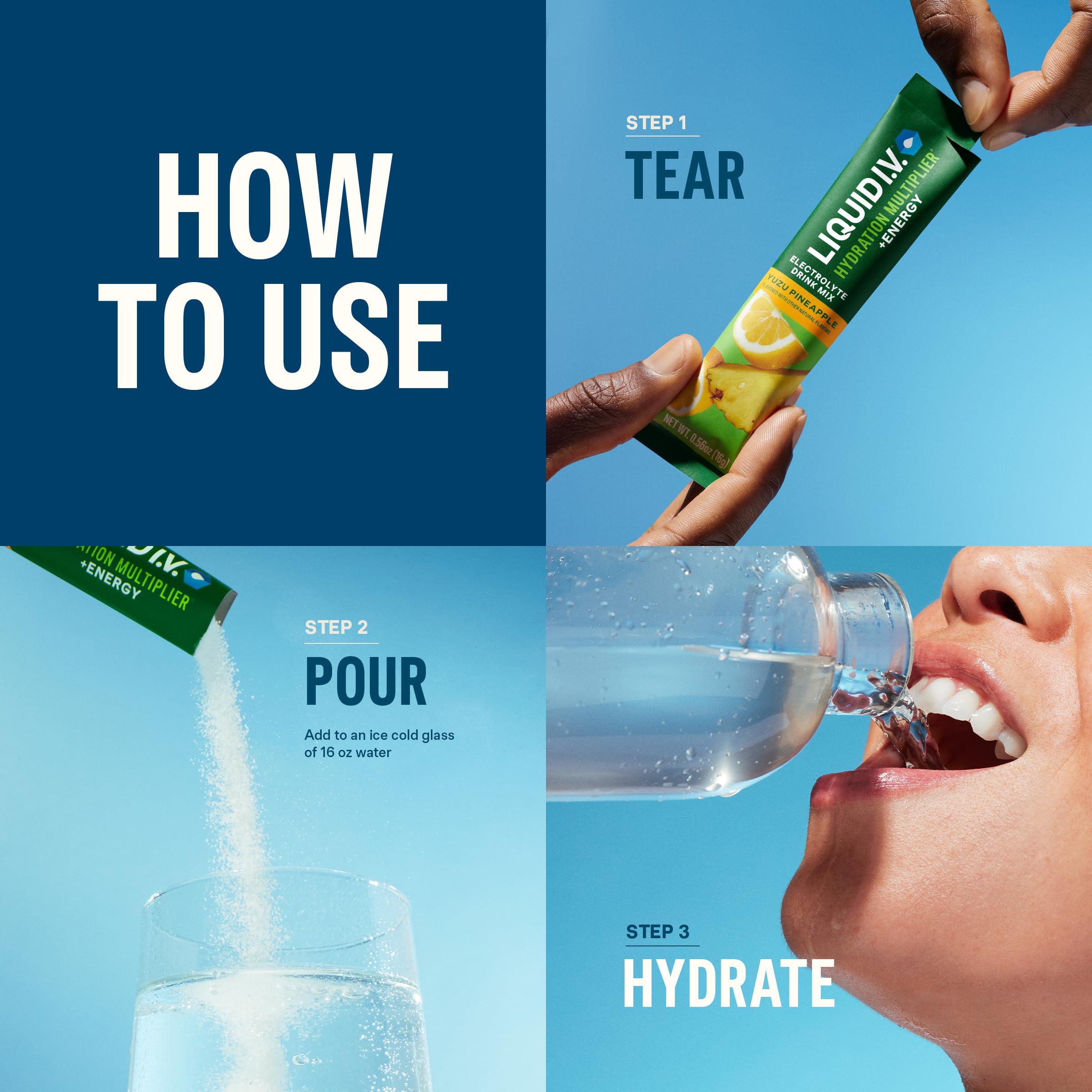 Liquid I.V. Liquid I.V. Hydration Multiplier +Energy - BlackBerry Peach | Electrolyte Powder Drink Mix | 1 Pack (14 Servings)