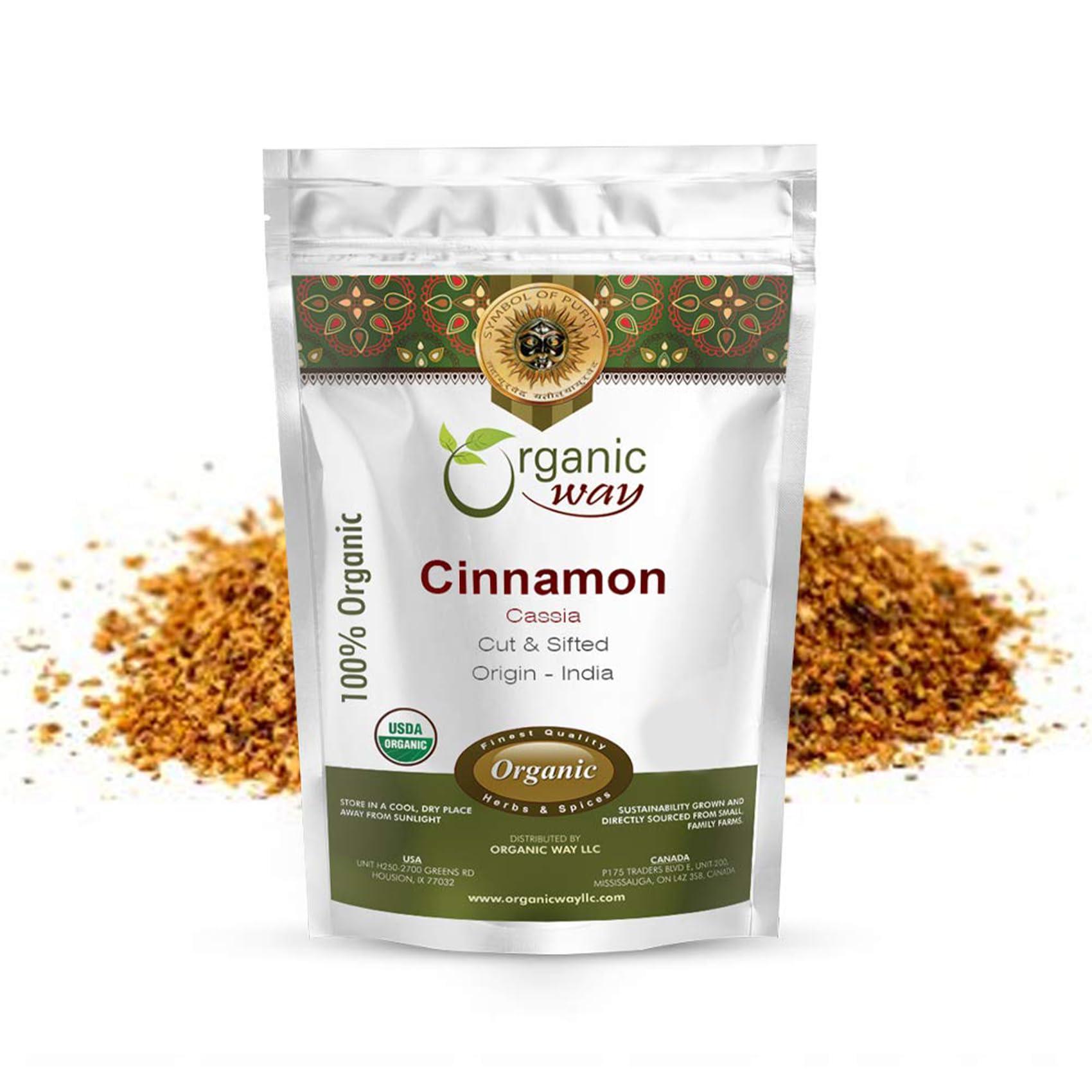 Organic Way Organic Way Premium Cinnamon Cassia Cut & Sifted (Cinnamomum cassia) - Adds Flavour & Aroma | Organic & Kosher Certified | Vegan, Non GMO & Gluten Free | USDA Certified | Origin - India (1LBS / 16OZ)