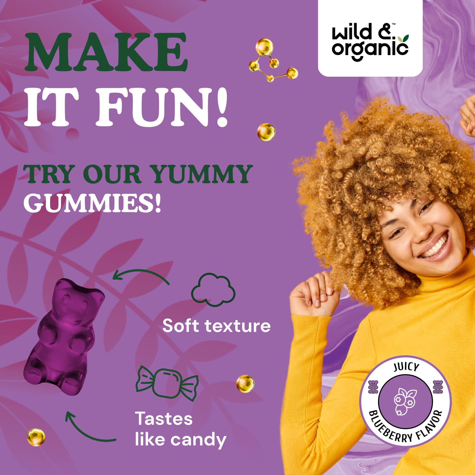 Wild & Organic Wild & Organic Resveratrol Gummies 1000mg - Trans Resveratrol Supplement for Antioxidant, Brain, Immune Support - 60 Vegan, Non-GMO Antioxidant Gummies