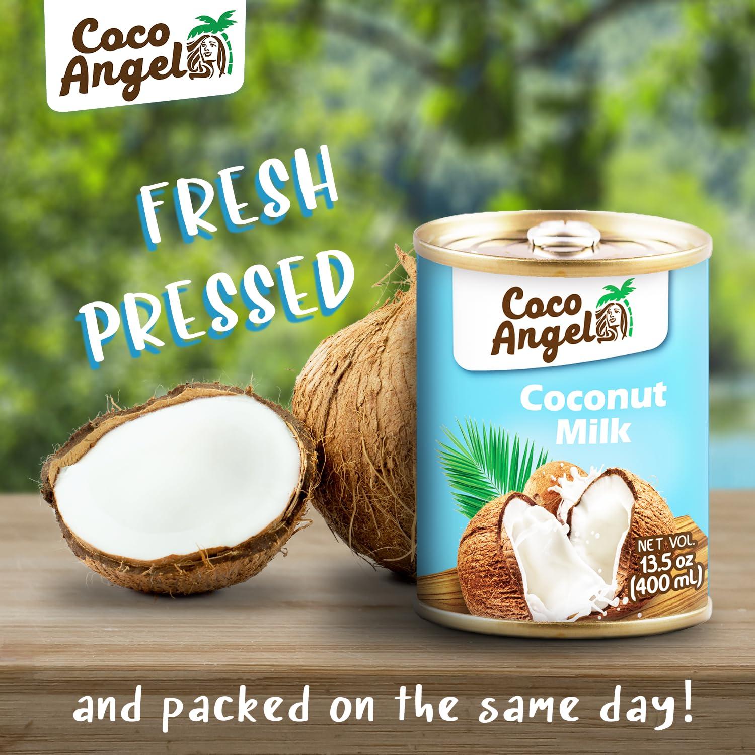 COCO ANGEL Coco Angel Coconut Milk | Plant Based and Dairy Free Canned Coconut Milk | Unsweetened and Freshly Pressed Organic Coconut Milk, 13.5 oz (Pack of 24)