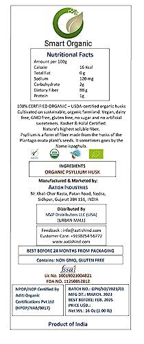 Smart Organic Smart Organic, Organic Psyllium Husk, Keto Friendly, Vegan, Gluten-Free, USDA Certified Organic, Non-GMO, Soluble & Insoluble Fiber Source 16 Ounce (16 oz)