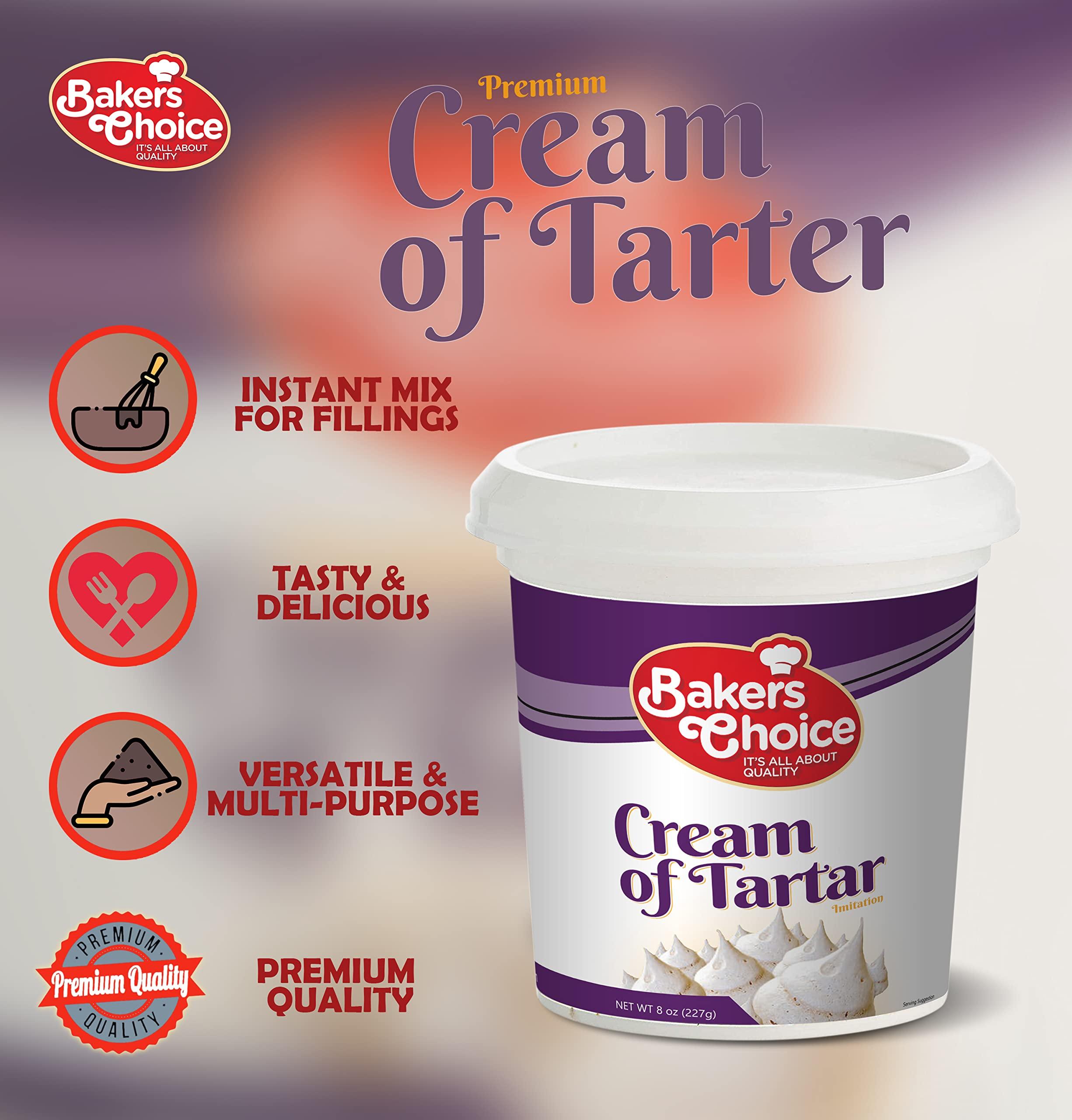 Baker\'s Choice Premium Cream of Tartar for Baking and Cooking Ingredient - Cream of Tarter Powder - Prevents Sugar From Binding and Crystalizing - 8 oz. - Non Dairy, Kosher - By Bakers Choice