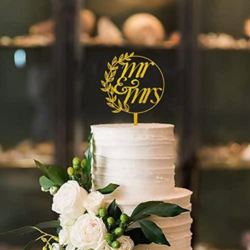 YWSYWS654 Personalized Wedding Cake Topper Mr&Mrs Cupcake Topper Gold Glitter Acrylic Pastries Decorations Cake Toppers for Anniversary Engagement Bridal Shower Cake Decoration
