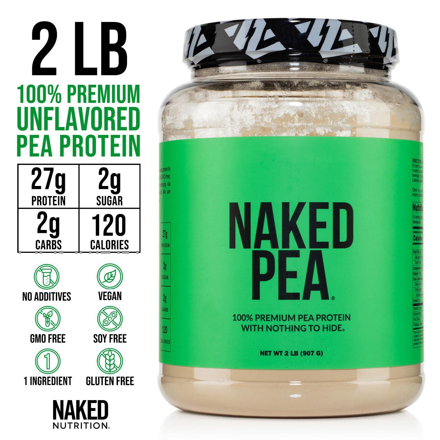 NAKED NAKED Pea - 2LB 100% Pea Protein Powder from North American Farms - Unflavored Vegan Pea Protein Isolate - Plant Protein Powder, Easy to Digest - 30 Servings