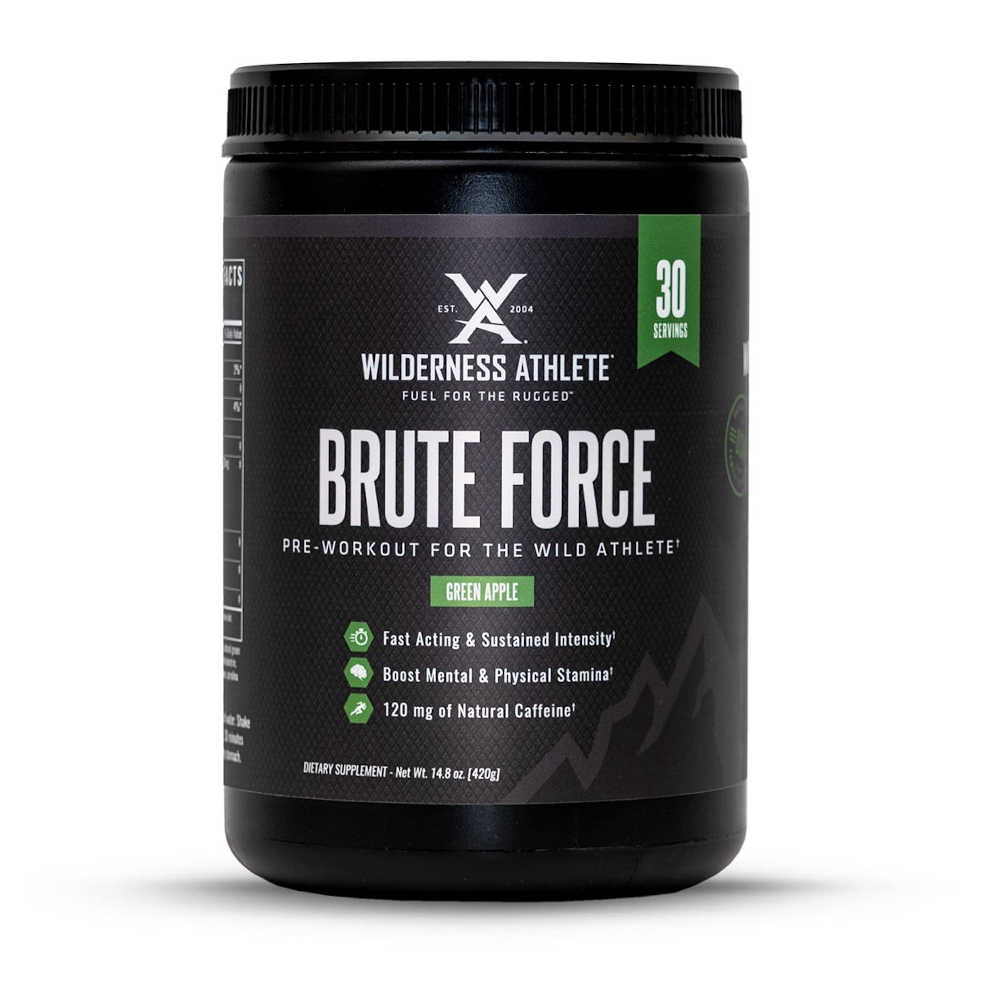 Wilderness Athlete Wilderness Athlete - Brute Force Pre-Workout | Best Pre Workout Powder for Women & Men - Preworkout Drink Supplements with Natural Caffeine - Workout Supplement for Men & Women (Green Apple)