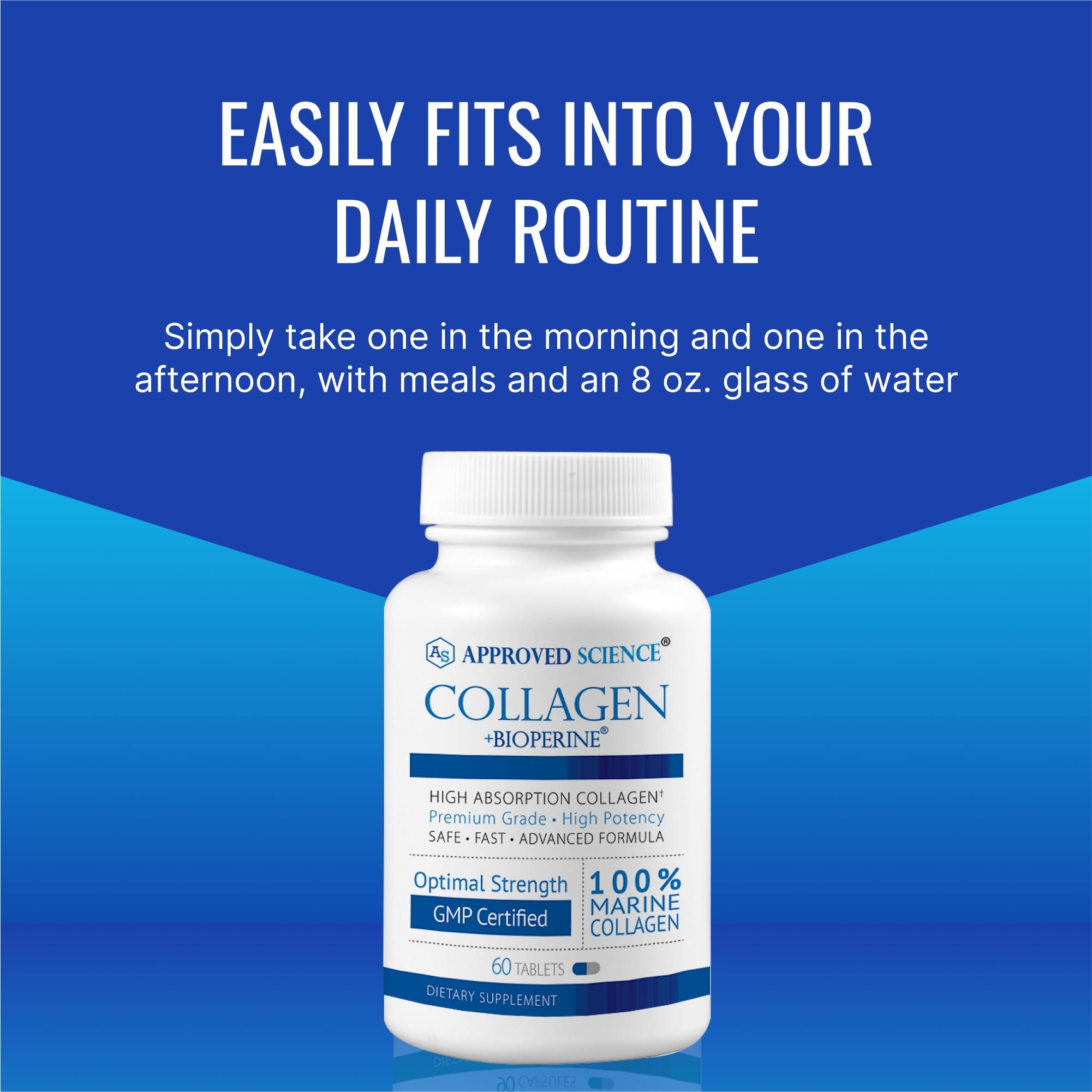 Approved Science Approved Science Collagen Pills - Absorbable Marine Collagen Types I and III - 360 Tablets - Healthy Hair, Skin, and Joints - Vitamin C, Sodium, and Bioperine for Fast Results - Non-GMO, Made in USA