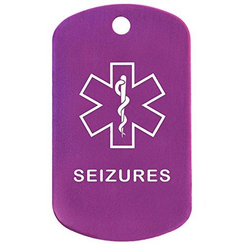 Goods For Giving Custom 2 Pack - Seizures Medical Alert ID Necklaces with Purple Custom Tags, Purple Silencers, and 30'' USA Chains