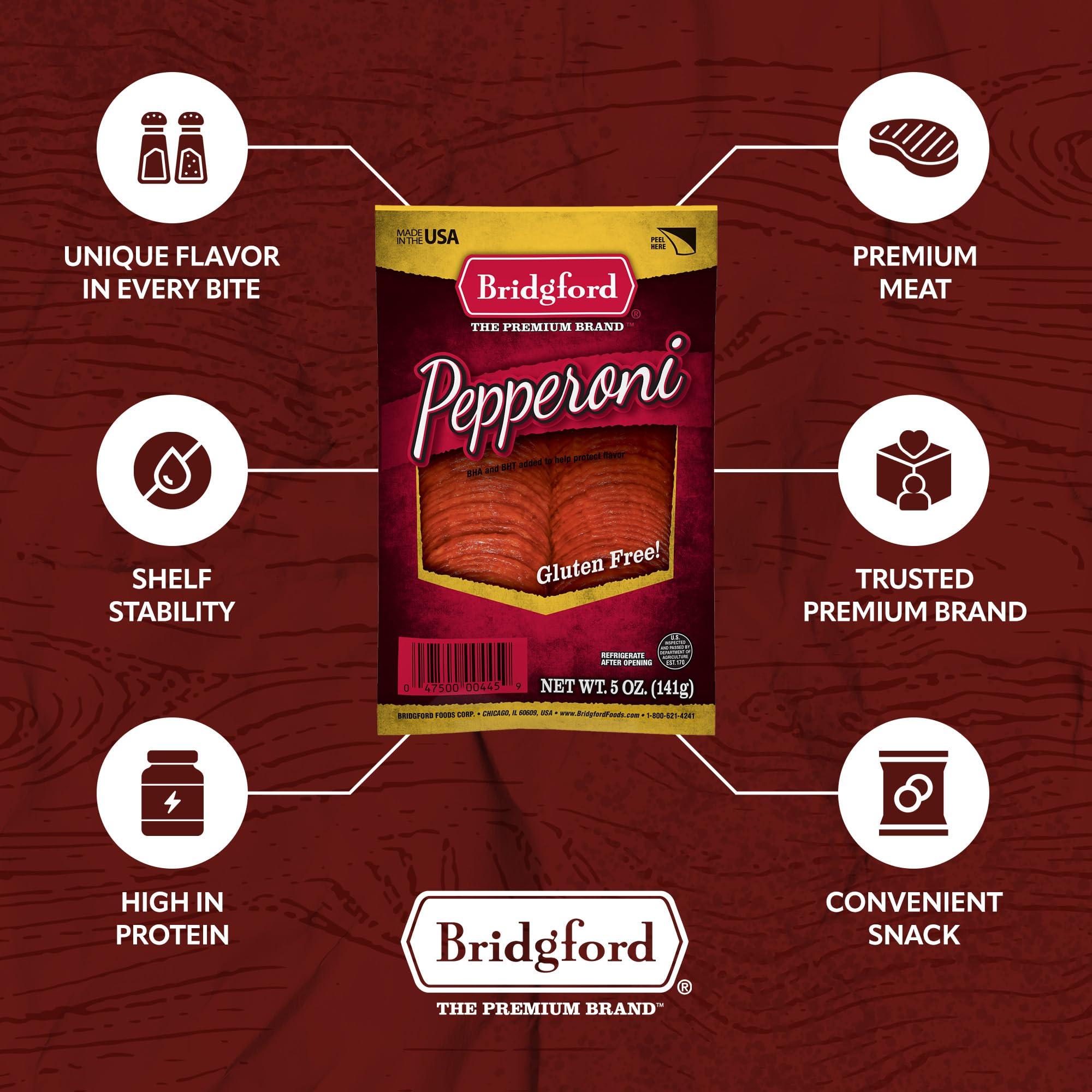 Bridgford Bridgford Sliced Pepperoni 5 oz Pack of 2 - Gluten-Free Pepperoni Slices for Pizza and Sandwiches - Zero Carb Sliced Pepperoni for Keto Diets - Ready-to-Eat Pepperoni Slices for On-the-Go Snacking