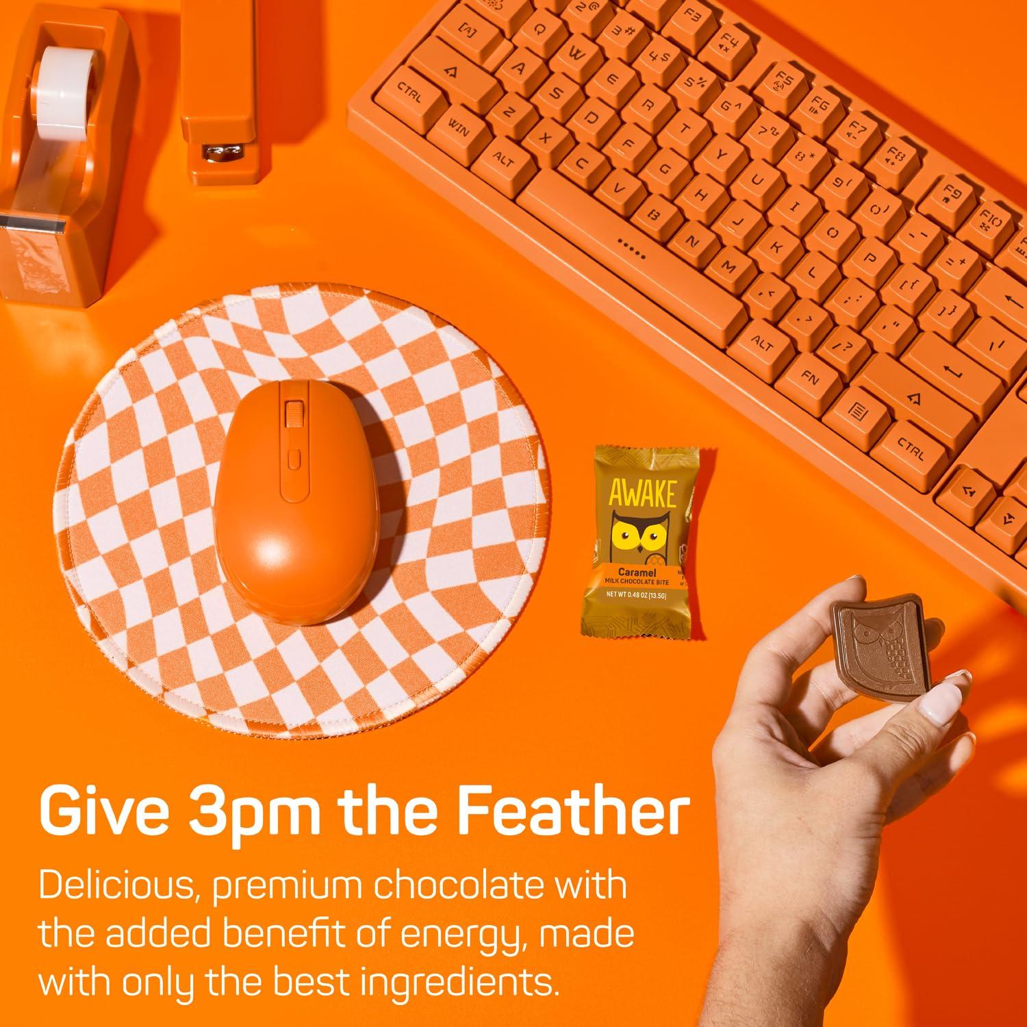 AWAKE Caffeinated Chocolate AWAKE - Caffeinated Chocolate Bites - Milk Chocolate, 50 Bites - 50mg Caffeine - Individually Wrapped Energy Bites - Coffee Alternative - Fairtrade, Gluten Free, Non GMO - 0.48oz