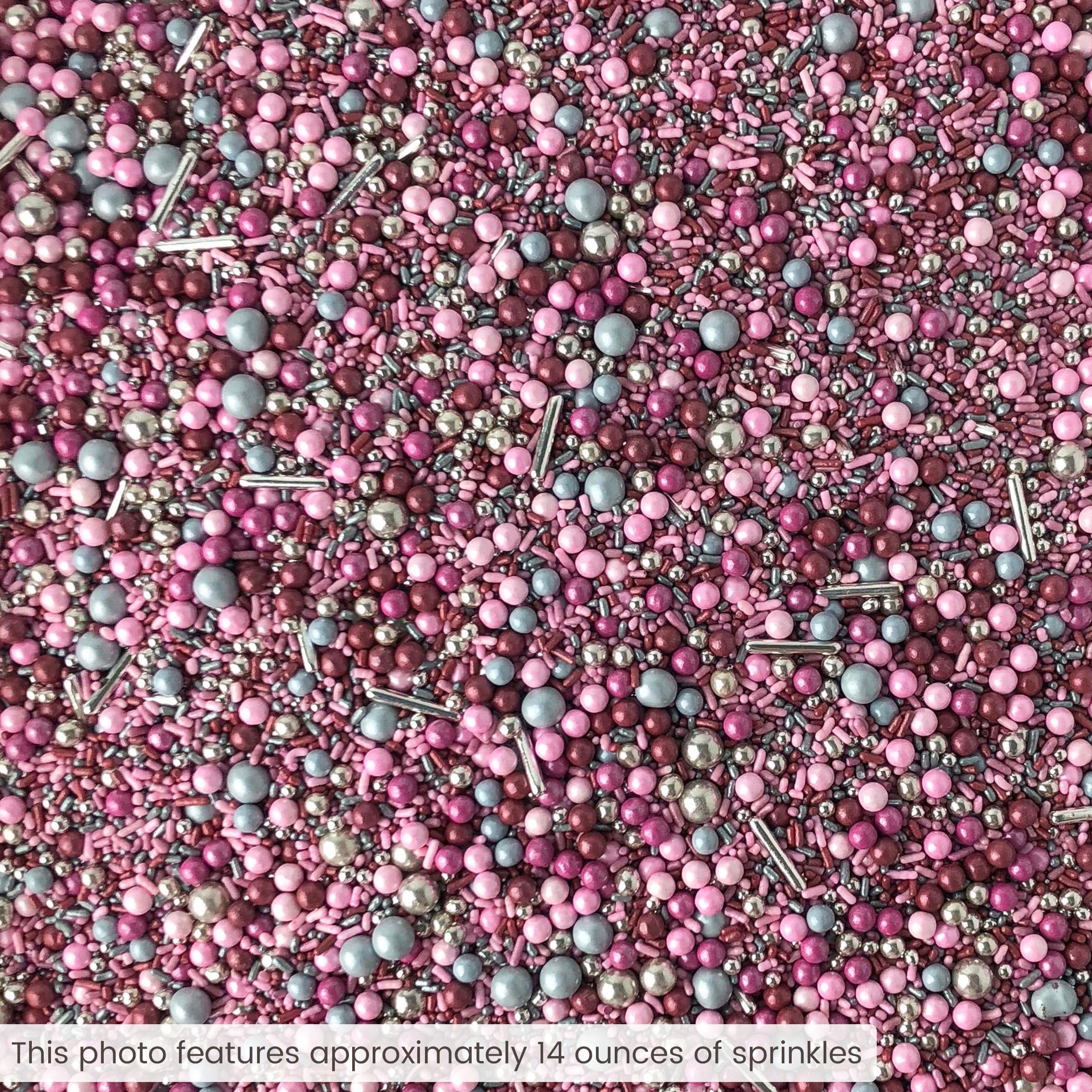 SPRINKLE POP Romance Sprinkle Mix| Made In USA By Sprinkle Pop| Light Pink Mauve Burgundy Sprinkles with Silver Metallic Dragees| Sprinkles For Decorating Bridal Shower Wedding Cupcakes Donuts Cakes Cookies, 2oz