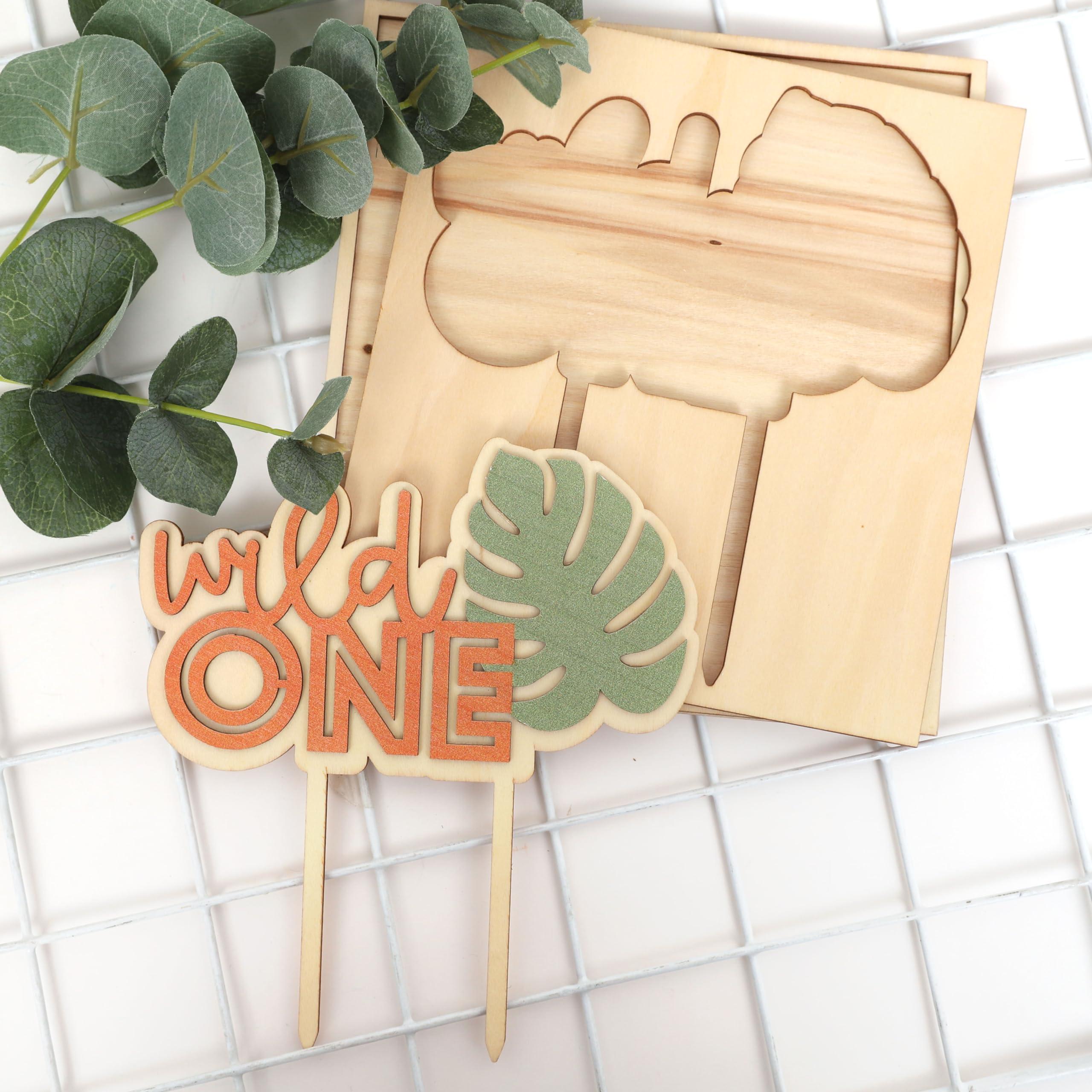 WAHAWU Wild One Wooden Cake Topper - Wild One Birthday Party Decorations, Boy/Girl 1st Birthday Wooden Cake Topper, Nature Forest Theme Party Decor, Wild One Photo Prop Cake Smash (WILD ONE CAKE TOPPER)