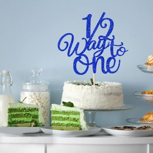 Naicaek Naicaek 1/2 Way to One Cake Topper,Happy 6 Months Cake Decorations,Half Way to One Cake Topper,Baby Boys Girls 6 Months Birthday Party Decorations (Royal Blue Glitter)