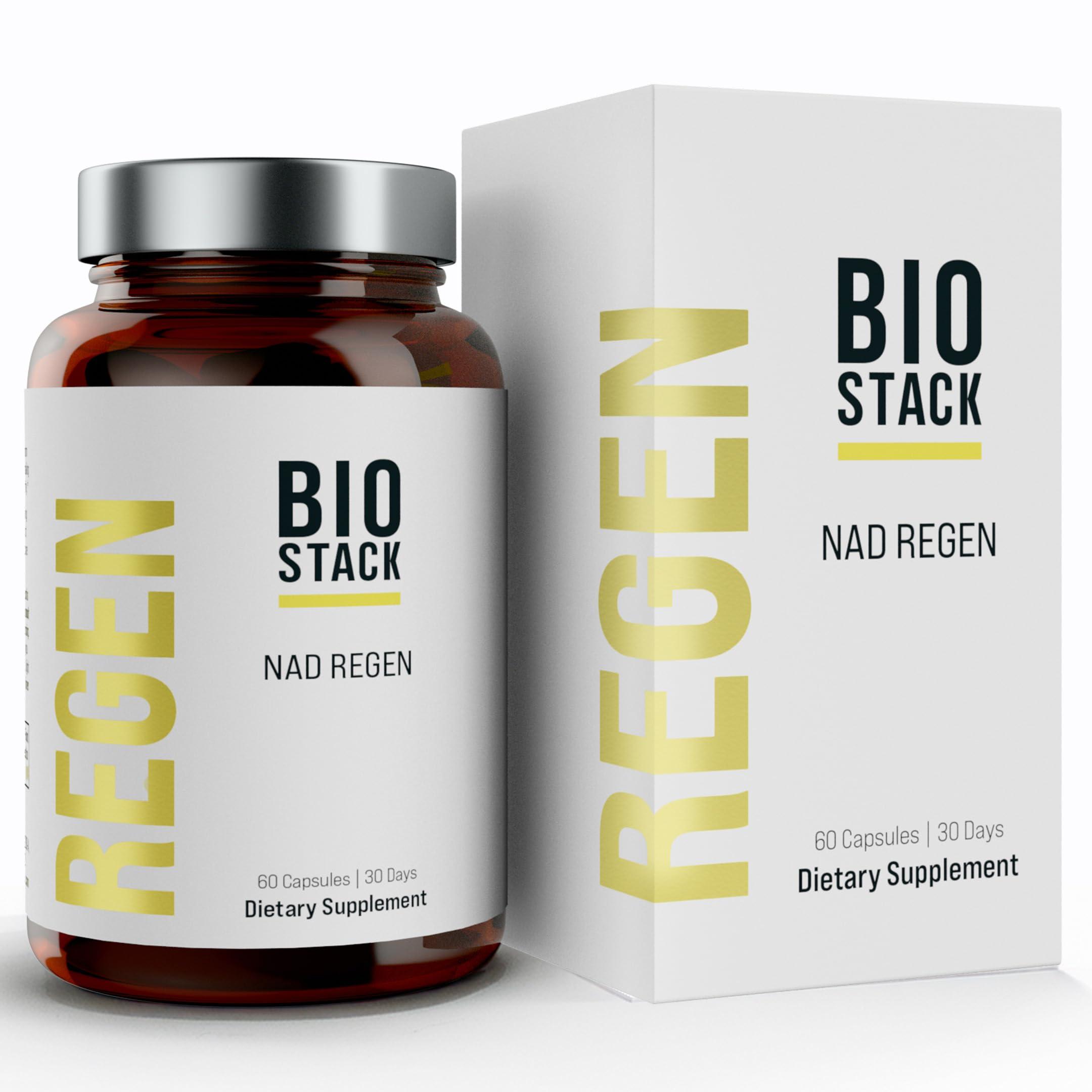 BIOSTACK BIOSTACK NAD Regen, NAD+ Supplement for Anti-Aging, Natural Energy, Cell Regeneration & Brain, Boosts Nicotinamide Riboside, Vegan Friendly NAD Supplement with Resveratrol (60 Capsules)