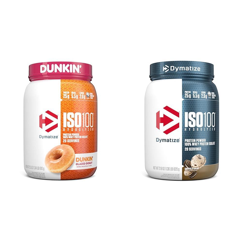 Dymatize Dymatize ISO100 Hydrolyzed Protein Powder, 100% Whey Isolate, Dunkin\' Glazed Donut Flavor, 20 Servings & ISO100 Hydrolyzed Protein Powder, 100% Whey Isolate Protein, 25g of Protein, 5.5g BCAAs