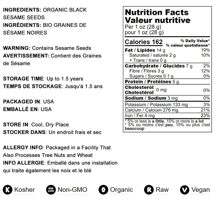 Food to Live Food to Live - Organic Black Sesame Seeds, 8 Pounds - Non-GMO, Raw Unhulled Kala Til Seeds, Unroasted, Kosher, Vegan, Bulk. Good Source of Calcium, Iron and Dietary Fiber