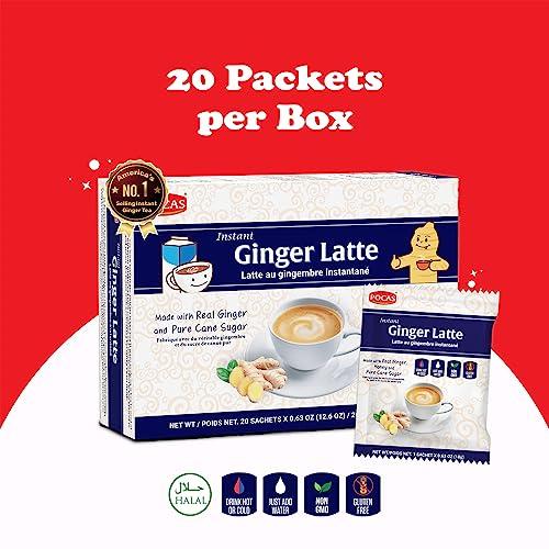Pocas Pocas Instant Ginger Latte Tea Packets - Real Ginger Instant Tea Blended with Creamer, Green Tea, Pure Cane Sugar, and Milk for a Creamy, Zesty, Soothing Ginger Tea Instant Latte, 20 Count (Pack of 2)