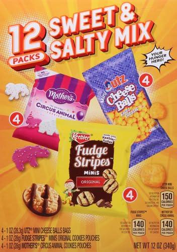 Keebler Keebler Sweet & Salty Mix, Keebler Fudge Stripes, Mother\'s Circus Animals, Utz Mini Cheese Balls, 1 Oz. (Pack of 12)